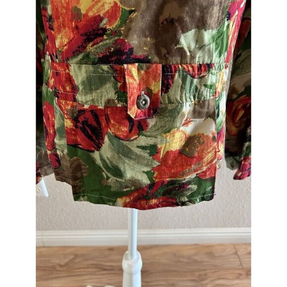 Christopher & Banks Button Up Jacket Womens XL Peplin Floral Lightweight Collar - Picture 3 of 8
